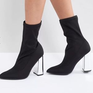 Public Desire Black Lycra Boot w/Metallic Heel-10